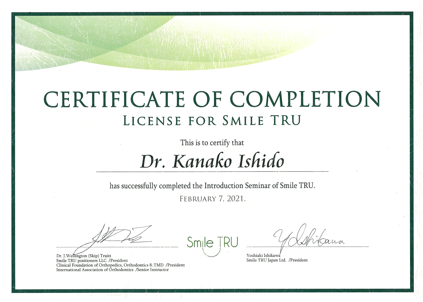 (Smile TRU Certificate of Completion)